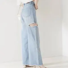 Chico チコ ボトムス デニムパンツ ジーンズ ダメージ ライトブルー