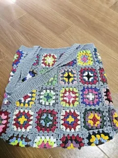 手編み グラニースクエア トートバッグ & バンダナ ハンドメイド レトロ