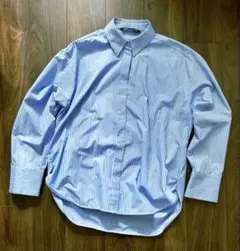 ZARA コットンポプリンオーバーサイズシャツ ブルーストライプ フリーサイズ