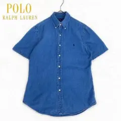 [美品] ポロラルフローレン 半袖シャツ M SLIM FIT デニム風