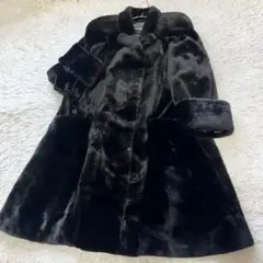 デザイン性◎✨ シェアードミンク ネイビー ロングコート XL相当