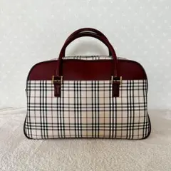 美品！BURBERRYバーバリー ノバチェック キャンバスボストンバッグ レッドのサムネイル