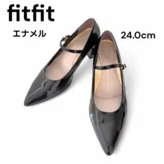 美品　フィットフィット 黒 　エナメル 24cm ストラップ　ポインテッドトゥのサムネイル