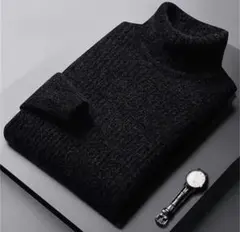 【フォロー割あり】タートルネック ニット セーター ブラウン ミックス リブ編み