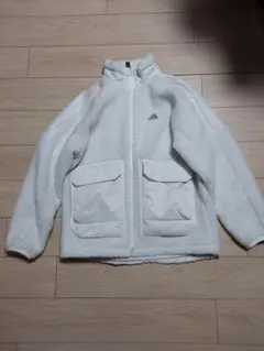 adidas ボアフリースジャケット ホワイト 切替ロゴ ビッグシルエット L