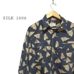 【1点物】デザインシャツ　幾何学模様　シルク100%