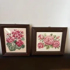刺繍アート フラワーフレーム2点セット　完成品