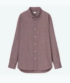 【未使用】ユニクロ チェックシャツ 長袖 ボタンダウン S 赤 コットン100%