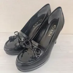 極美品✨ DIANA エナメル パンプス リボン タッセル ブラック ハイヒール