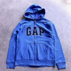 00s GAP ギャップ ジップアップパーカー ロゴ M ブルー 青 コットン