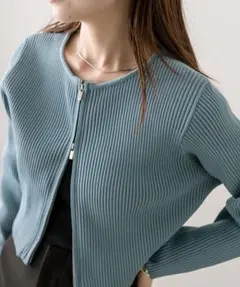 ミスティック Wジップ ニット ブルー　レディース トップス F