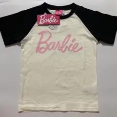 新品タグ付き Barbie 袖切り替えカラー　白黒半袖Tシャツ　130のサムネイル