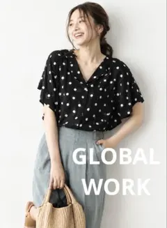 GLOBAL WORK ドット柄 半袖ブラウス
