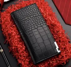 薄型クロコ型押し二つ折りメンズ長財布　軽量、小銭入れカード入れ　新品＊当日発送