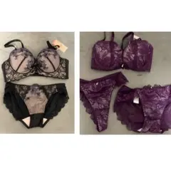 アモスタイル　Elegante パープルブラジャーショーツセット C65花柄刺繍