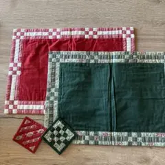 ハンドメイド パッチワーク ランチョンマットとコースターセット 4点セット