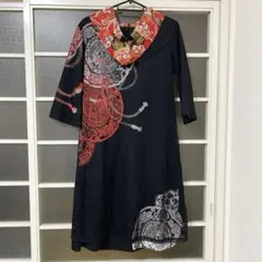 gouk 着物襟 和柄ワンピース 赤
