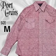 Port Grains メンズ 花柄 総柄 長袖シャツ ピンクMサイズ