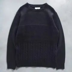 Lui's ルイス 切り替え編み ニット セーター Lブラック ケーブル編み 黒のサムネイル