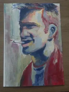 油彩ポートレート 喫煙者 ブラッドピット　ファイトクラブ　写真印刷
