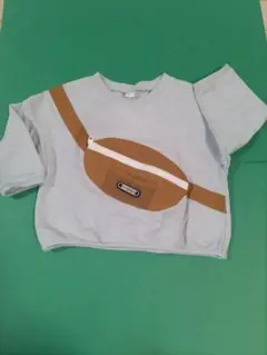 【色落ちあり】après les cours 水色 Tシャツ 80ポーチ飾り付き