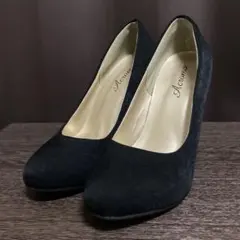 未使用に近い◎ ブラック スエード ハイヒール ヒールパンプス