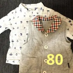 グレーのチェック襟ベスト　薄手上着　２枚セット