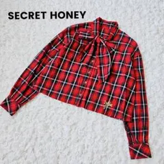 【シークレットハニー】チェック柄 ボウタイクロップドシャツ ブラウス 刺繍のサムネイル