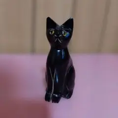 水牛の角　黒猫 置物