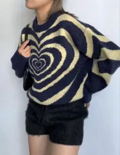 【美品】SHAGGY ハート柄 シャギーニット ネイビー/イエローのサムネイル