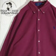 人気 ラルフローレン 長袖シャツ 2XL バーガンディー ボタンダウン 古着