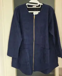 ネイビー ノーカラージャケット スエード風