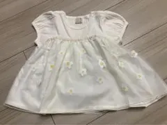 【未使用に近い】プティマイン　ホワイト 花柄刺繍 半袖トップス　チュニック