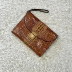 クロコ型押し セカンドバッグ クラッチバッグ キャメル ブラウン 茶