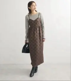 SUGARSPOON リボンジャカードキャミワンピース ブラウン