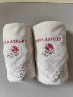 LAURA ASHLEY タオルハンカチ 2枚セット ローズ刺繍