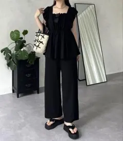 【まんまる様専用】フロントギャザーストレッチフリルペプラムオールインワン