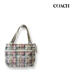 『訳あり』COACHコーチシグネチャー チェックトートバッグカラフルハンドバッグ