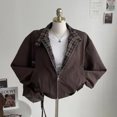 amood チェックブルゾン ジャンパー ブラウン フリー 秋服 冬服 長袖