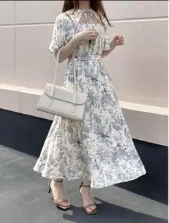 リボンベルト付き花柄消しプリーツフレアワンピース[al114]