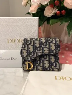 ディオール サドル ロータスウォレットキャンバス レディース ネイビー 【中古】 ディオール サドル ロータスウォレットキャンバス レディース ネイビー