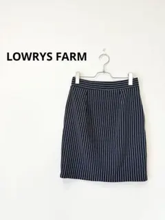 LOWRYS FARM ミニスカート ストライプ タック 台形 ネイビー 美脚のサムネイル