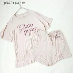 ジェラートピケ　ルームウェア上下セット　レーヨンロゴTシャツ&ショートパンツ
