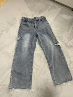 SHEIN Dezy ダメージ加工 ワイドレッグジーンズ グレー
