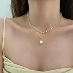 パール ゴールド 二重ネックレス