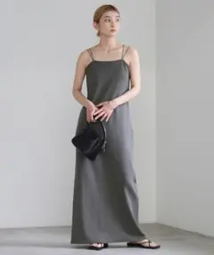 select MOCAダブルストラップカップ付きリブキャミワンピース