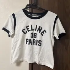 CELINE BOXY ロゴ　クロップドTシャツ ホワイト/ブラック