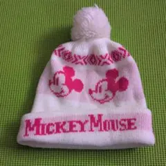 ミッキーマウス ニット帽 ホワイト ピンク