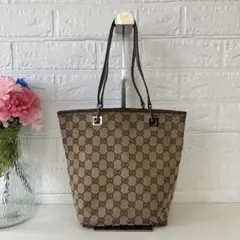 美品✨グッチ gg トートバッグ キャンバス レザー ブラウン グッチ PVC GGキャンバス トートバッグ ハンドバッグ レザー