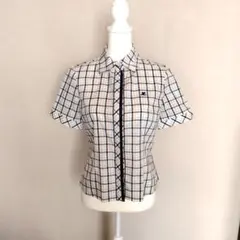 クレージュ　Courreges 半袖ブラウス　チェックシャツ　日本製　Lのサムネイル
